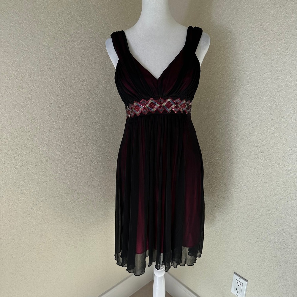 City Triangle Dress Women Medium Burgundy Black Sequin Y2K Whimsigoth Goth Vampy